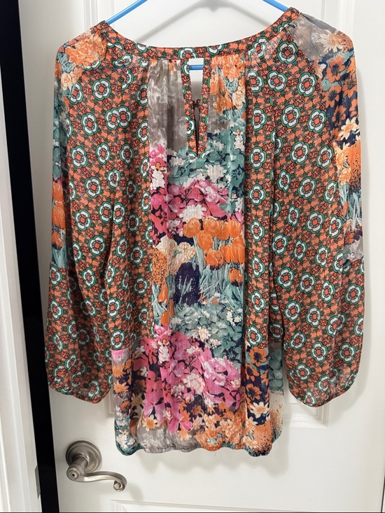 fig and flower Orange Multi Floral Patchwork Peasant Blouse - Picture 2 of 3